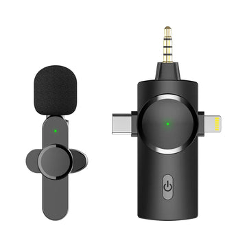 3 in 1 Dual Wireless Lavalier Microphone for Iphone/Android Phone/Camera/Laptop Plug-Play Mini Mic for Video Recording Interview