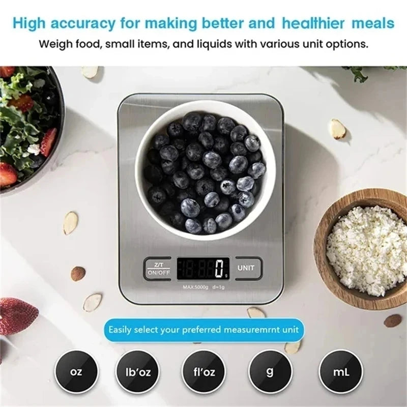 5Kg/10Kg Rechargeable Stainless Steel Electronic Scales Kitchen Scales Home Jewelry Food Snacks Weighing Baking Tools