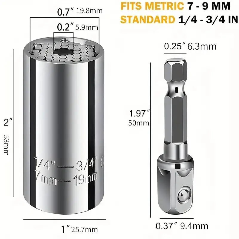 Universal Torque Wrench, 7-19Mm Socket Head Multi-Function Universal Socket, Universal Socket Wrench Set Hand Tool