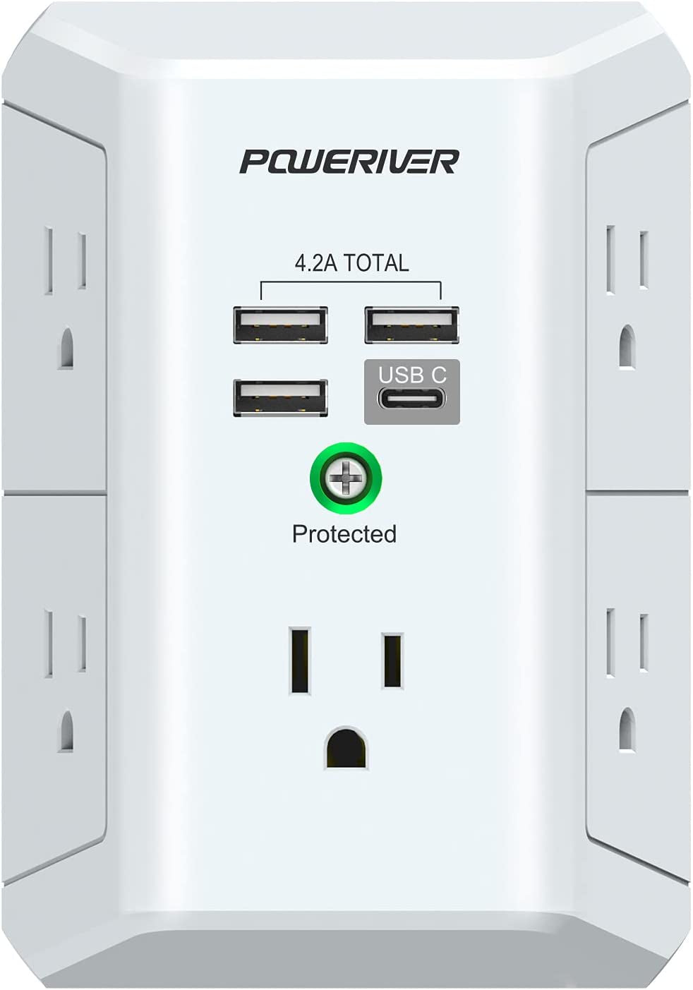 Surge Protector with 4 USB Ports - Multi Outlet Extender for Home, School and Office - ETL Listed, White