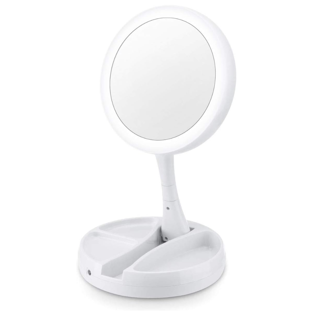 Foldable Led Magnifying Makeup Mirror:This double-sided mirror features an HD mirror surface and a 10x HD magnifying mirror surface, allowing for detailed and precise makeup application.