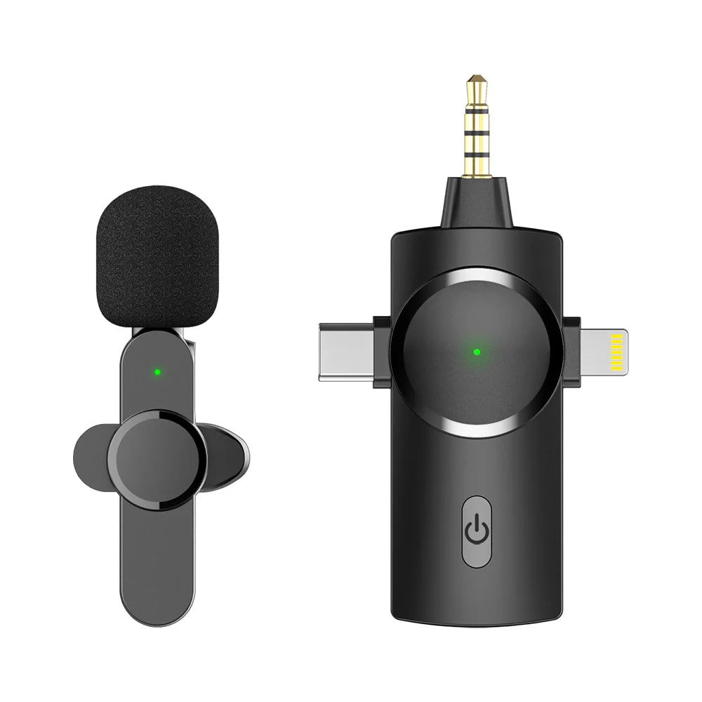 3 in 1 Dual Wireless Lavalier Microphone for Iphone/Android Phone/Camera/Laptop Plug-Play Mini Mic for Video Recording Interview