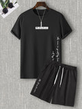 Two Counts Men'S Letter Print Tee & Drawstring Pocket Shorts Set, Regular Fit Streetwear Casual Short Sleeve T-Shirt & Shorts, Men'S Designer Outfits Set, Men Summer Outfits 2024