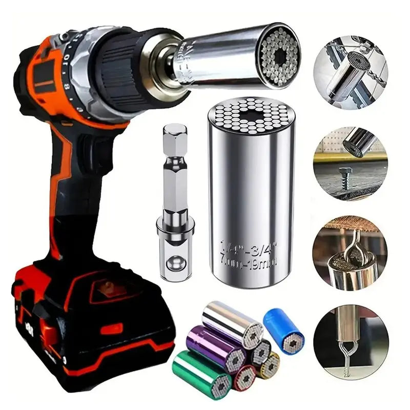 Universal Torque Wrench, 7-19Mm Socket Head Multi-Function Universal Socket, Universal Socket Wrench Set Hand Tool