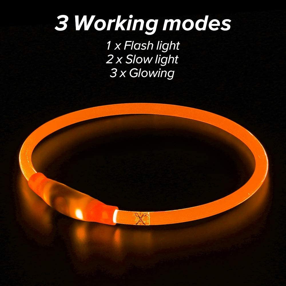 Light up Dog Collars - Waterproof LED Dog Collar, Glow in the Dark Puppy Collar, TPU Cuttable Lighted Dog Collar for Small Medium Large Dogs (Red)