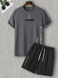Two Counts Men'S Letter Print Tee & Drawstring Pocket Shorts Set, Regular Fit Streetwear Casual Short Sleeve T-Shirt & Shorts, Men'S Designer Outfits Set, Men Summer Outfits 2024