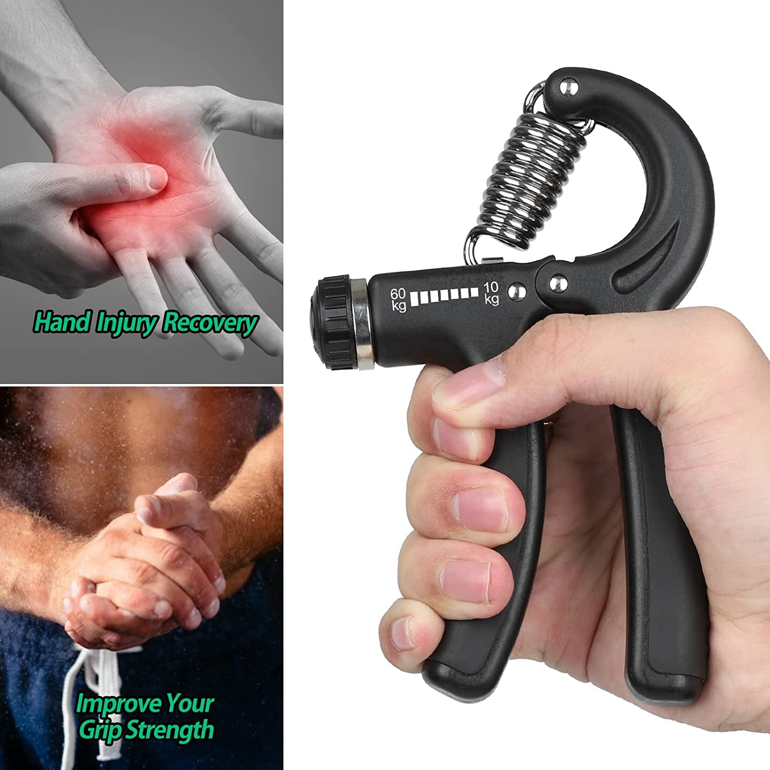 Adjustable Grip Strength Trainer - Forearm Strengthener with Resistance Range of 22-132 lbs (10-60 kg) for Musicians, Athletes, and Hand Injury Rehabilitation