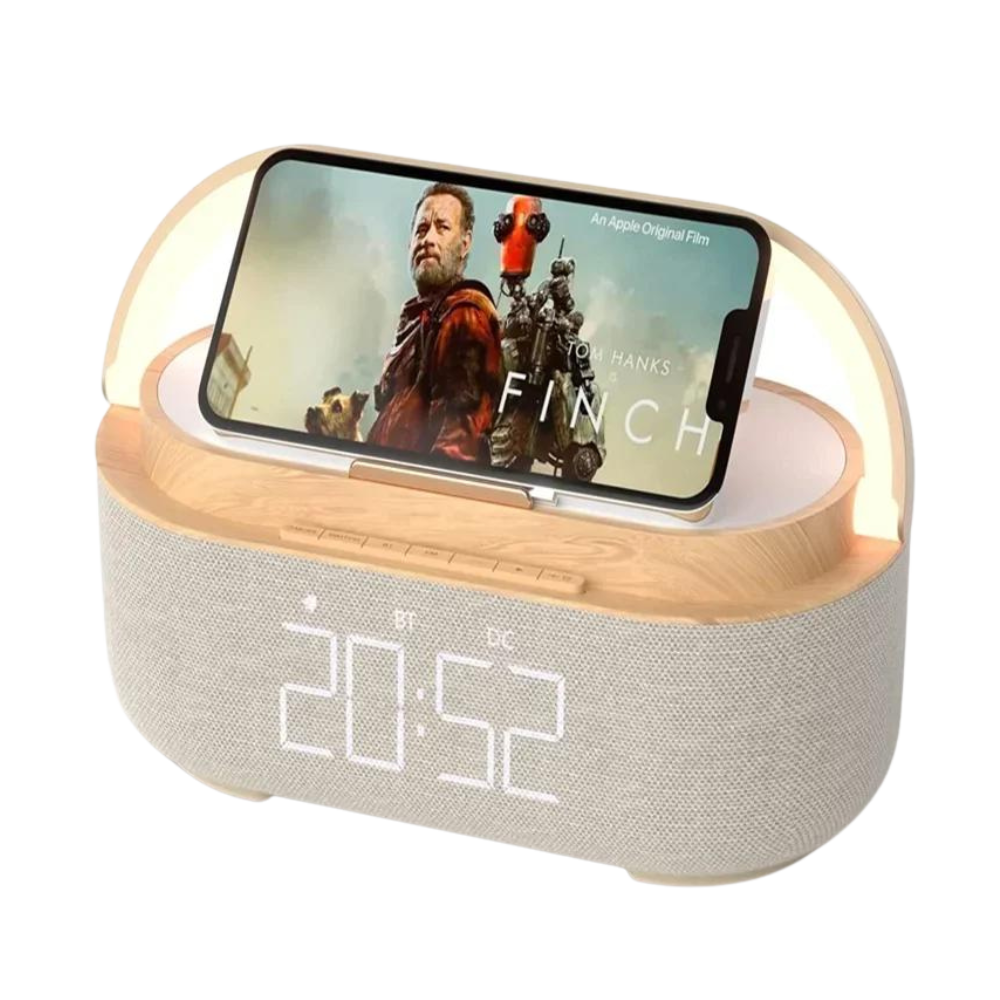Digital Bluetooth Speaker Night Light Clock:Enjoy enhanced HD sound with high-quality stereo speakers and a reliable Bluetooth 5.0 connection that works up to 33 feet. The built-in Li-Ion rechargeable battery provides up to 16 hours of playtime.