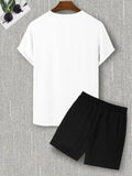 Two Counts Men'S Letter Print Tee & Drawstring Pocket Shorts Set, Regular Fit Streetwear Casual Short Sleeve T-Shirt & Shorts, Men'S Designer Outfits Set, Men Summer Outfits 2024
