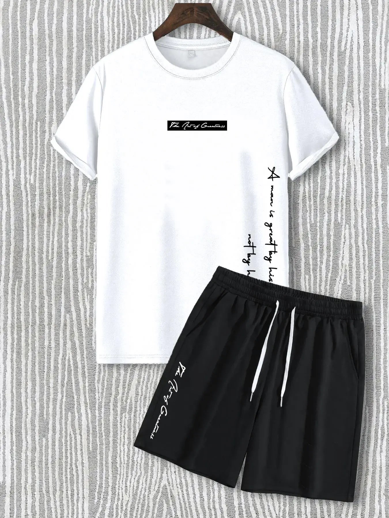 Two Counts Men'S Letter Print Tee & Drawstring Pocket Shorts Set, Regular Fit Streetwear Casual Short Sleeve T-Shirt & Shorts, Men'S Designer Outfits Set, Men Summer Outfits 2024