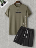 Two Counts Men'S Letter Print Tee & Drawstring Pocket Shorts Set, Regular Fit Streetwear Casual Short Sleeve T-Shirt & Shorts, Men'S Designer Outfits Set, Men Summer Outfits 2024