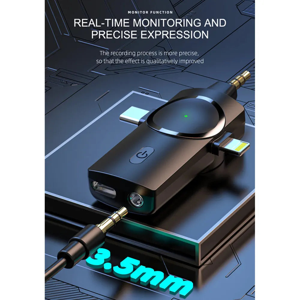 3 in 1 Dual Wireless Lavalier Microphone for Iphone/Android Phone/Camera/Laptop Plug-Play Mini Mic for Video Recording Interview