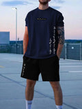 Two Counts Men'S Letter Print Tee & Drawstring Pocket Shorts Set, Regular Fit Streetwear Casual Short Sleeve T-Shirt & Shorts, Men'S Designer Outfits Set, Men Summer Outfits 2024