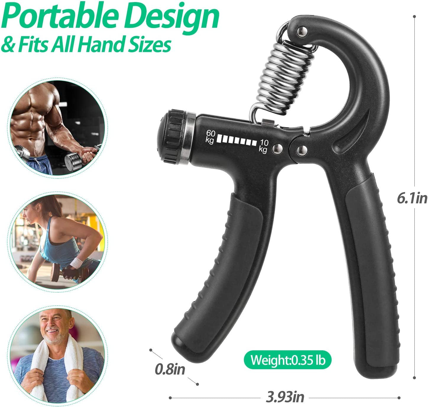 Adjustable Grip Strength Trainer - Forearm Strengthener with Resistance Range of 22-132 lbs (10-60 kg) for Musicians, Athletes, and Hand Injury Rehabilitation